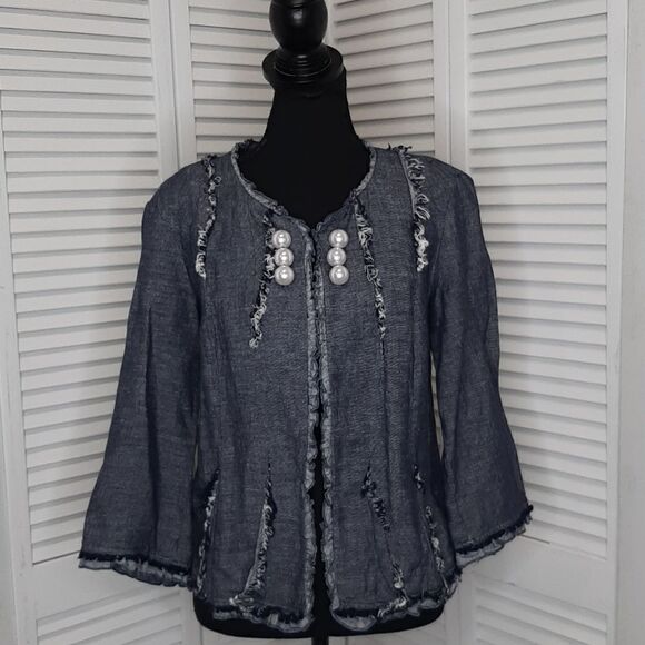 Tribal Blue Lightweight Jacket with Pearls - Picture 1 of 11